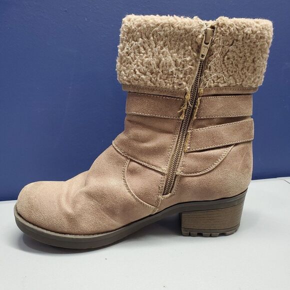 White Mountain Ankle Boots Womens Size 6 Brown Leather Shearling Side Zip - Picture 4 of 16